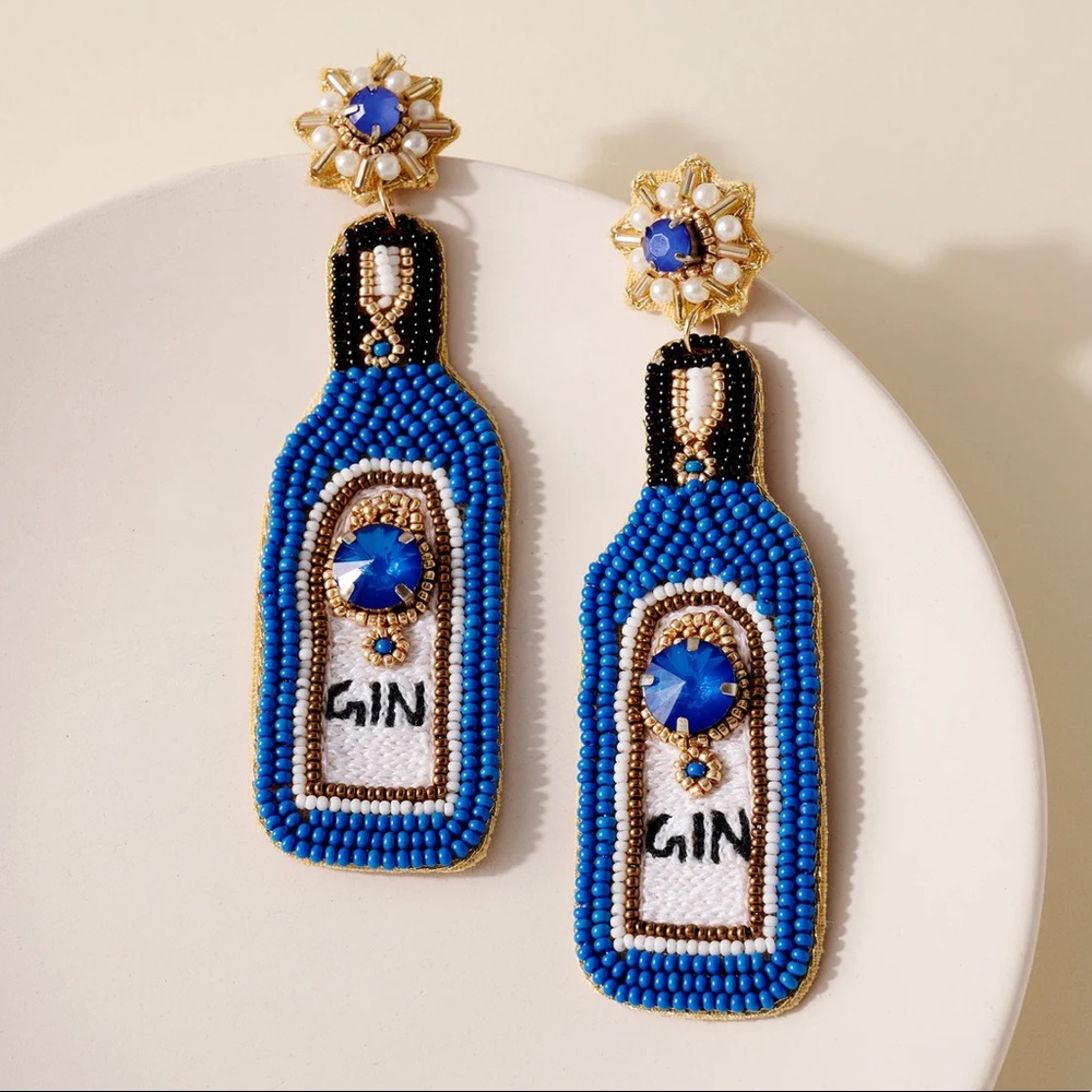 Handmade Beaded Gin Earrings